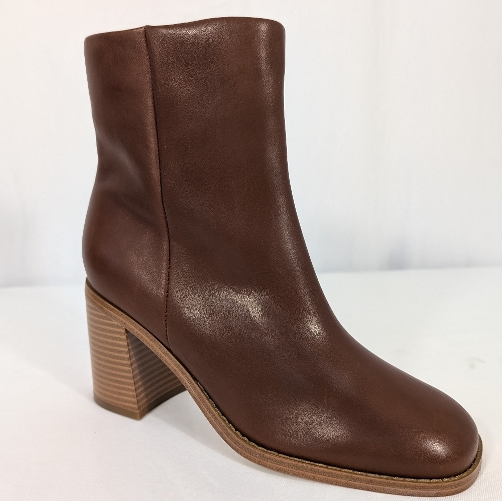 New Marc Fisher Lianna Booties Cognac Leather Mid-Calf Ankle Boots Size 8M